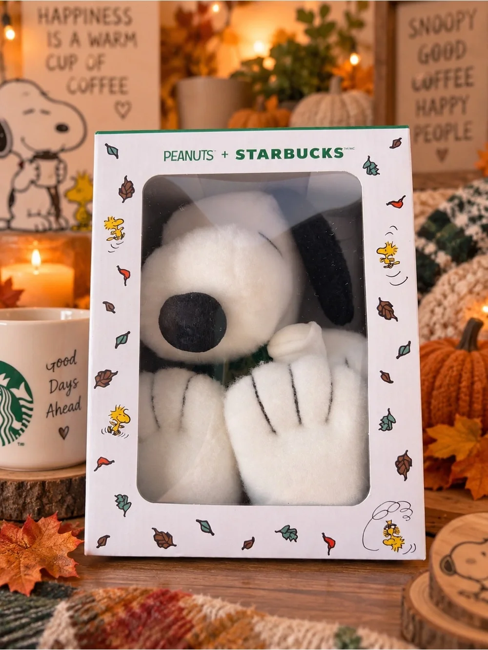 FREE SHIP! Snoopy x Starbucks Snoopy Plush in White and Black